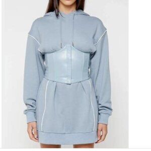 NWT Maniere De Voir Corset Hooded Dress, Steel Blue
